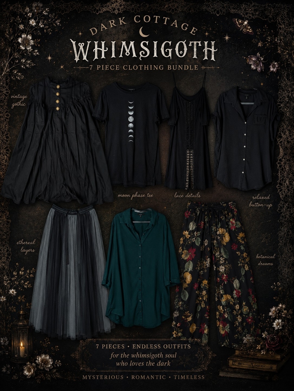 1XL Whimsigoth/Goth/Botanical Dark Cottage 7pc Bundle